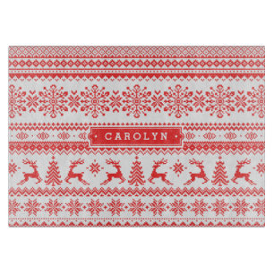 Christmas sweater red fair isle pattern monogram cutting board