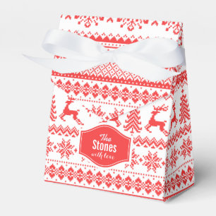 Christmas sweater red fair isle pattern monogram favour box