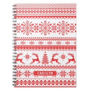 Christmas sweater red fair isle pattern monogram notebook