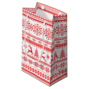 Christmas sweater red fair isle pattern monogram small gift bag