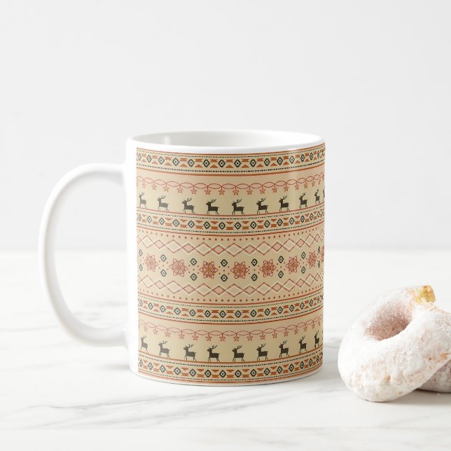 Christmas Sweater Reindeer Pattern Coffee Mug (With Donut)