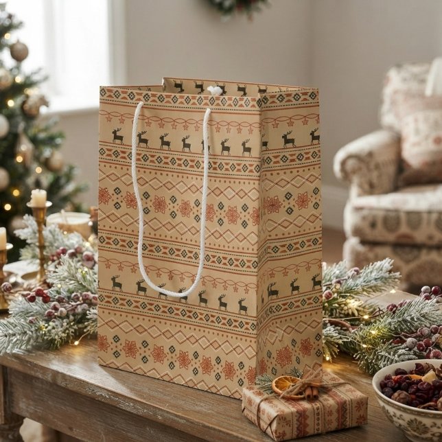 Christmas Sweater Reindeer Pattern Medium Gift Bag (Creator Uploaded)