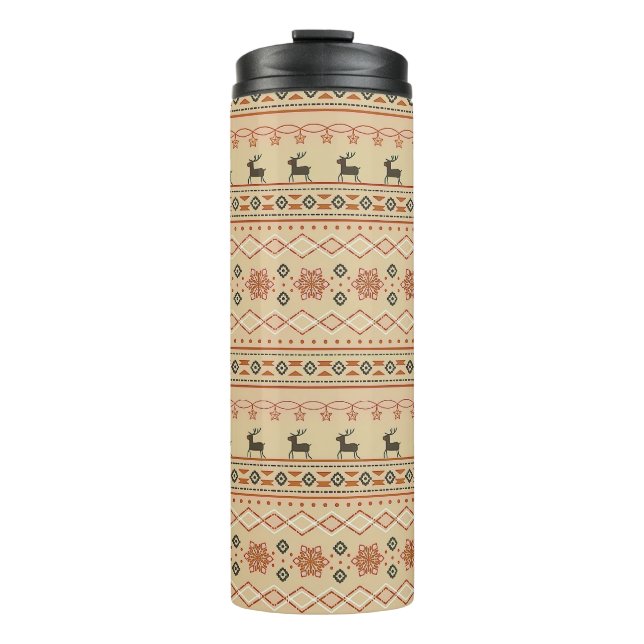 Christmas Sweater Reindeer Pattern Thermal Tumbler (Front)