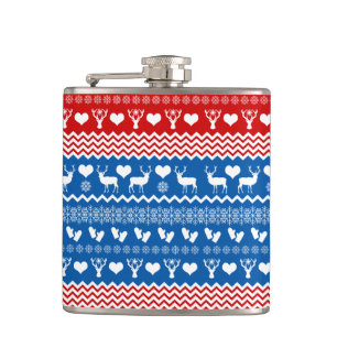 Christmas Sweater Reindeer, Snowflakes and Mittens Hip Flask