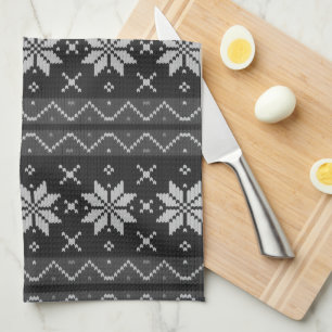 Christmas Sweater Scandinavian Knit Black Grey Tea Towel