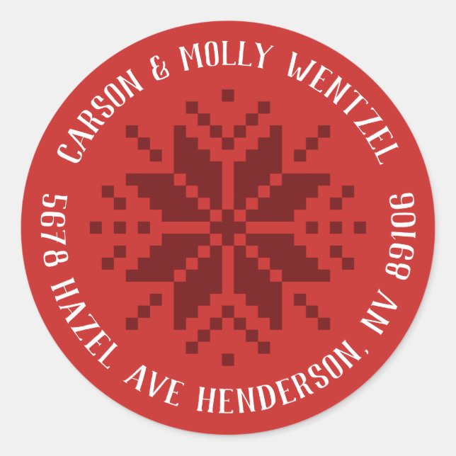 Christmas Sweater Snowflake Address Classic Round Sticker (Front)