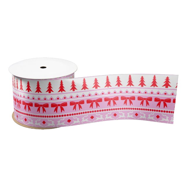 Christmas Sweater with Bows, Reindeer, Trees Satin Ribbon (Spool)