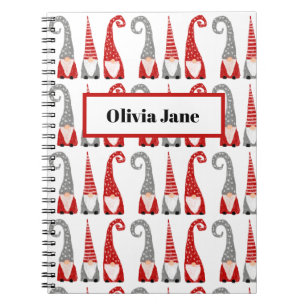 Christmas Swedish Gnomes Pattern Red Personalised Notebook