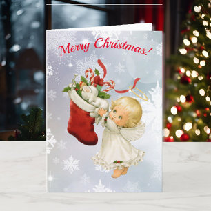 Christmas Sweet Littlest Angel & Kitty Your Text Holiday Card