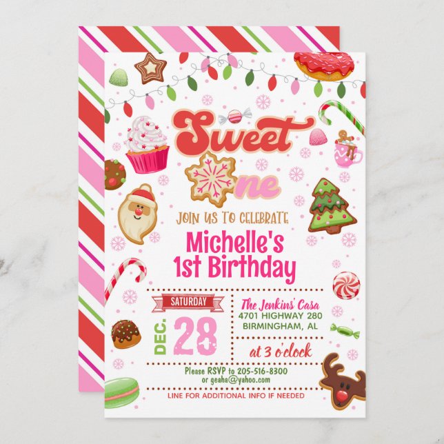 Christmas Sweet One Birthday Invitation - Girl (Front/Back)
