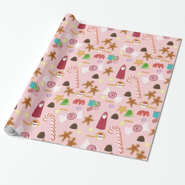 Christmas Sweeties Candy Peppermint Candy Canes Wrapping Paper (Unrolled)