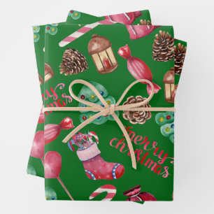 Christmas Sweets and Decorations Green Wrapping Paper Sheet