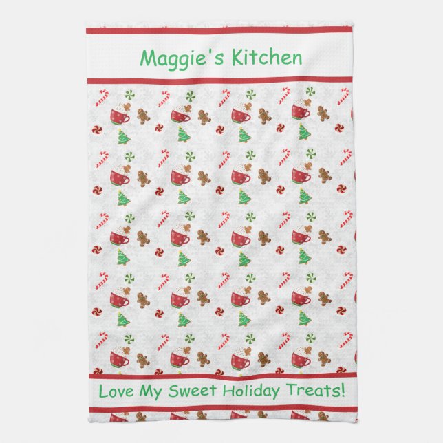 Christmas Sweets – Candy Canes, Cookies & Cocoa Tea Towel (Vertical)