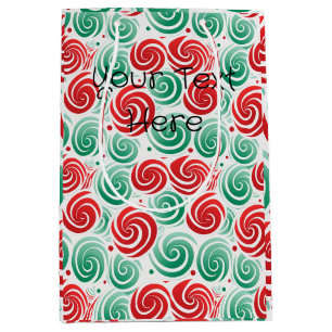 Christmas Swirl Red, Green, and White Medium Gift Bag