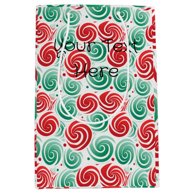 Christmas Swirl Red, Green, and White  Medium Gift Bag (Front)