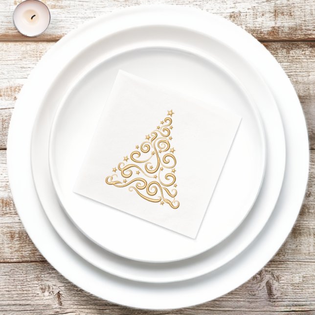 Christmas Swirls and Stars Tree Elegant Foil Napkins (Insitu)
