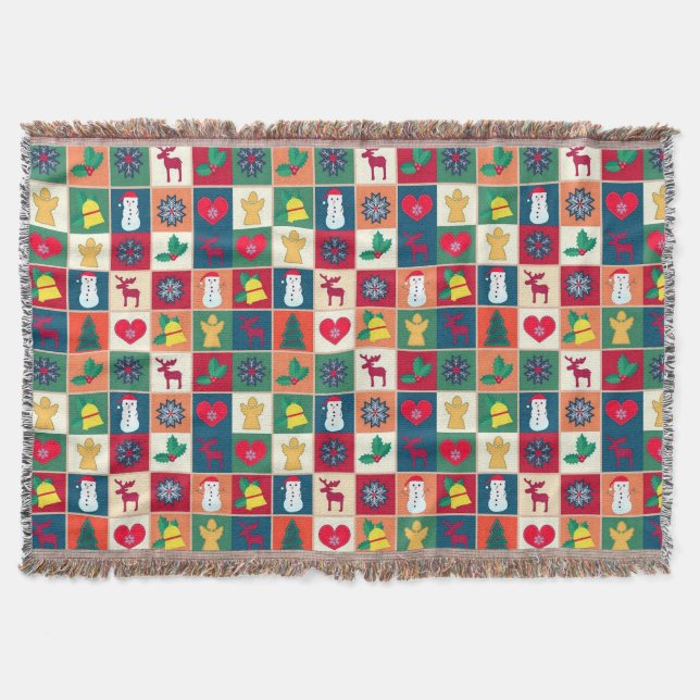 Christmas Symbol Pattern Xmas Throw Blanket (Front)