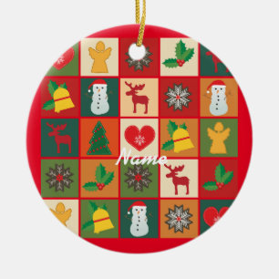 Christmas Symbols Medley Art Thunder_Cove Ceramic Ornament