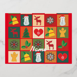 Christmas Symbols Medley Art Thunder_Cove Foil Holiday Postcard