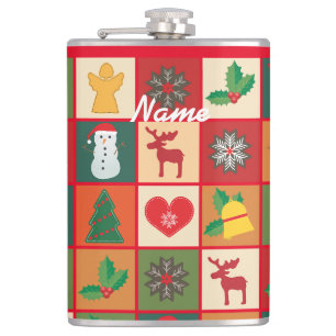 Christmas Symbols Medley Art Thunder_Cove  Hip Flask