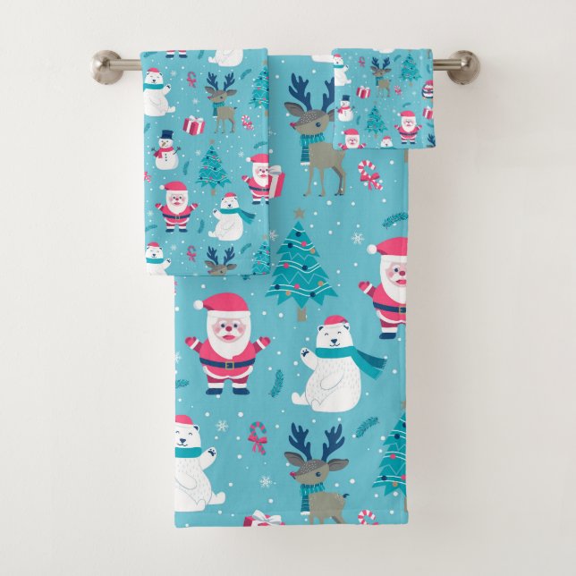 Christmas symbols pattern bath towel set (Insitu)