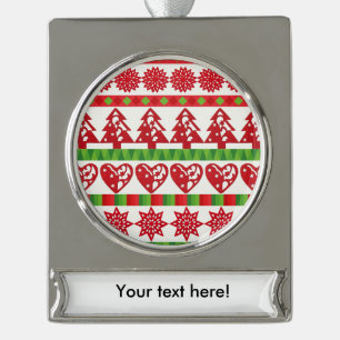 Christmas symbols silver plated banner ornament