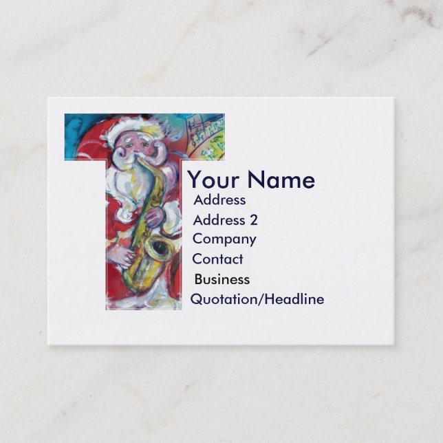 CHRISTMAS T LETTER / SANTA CLAUS WITH SAX BUSINESS CARD (Front)