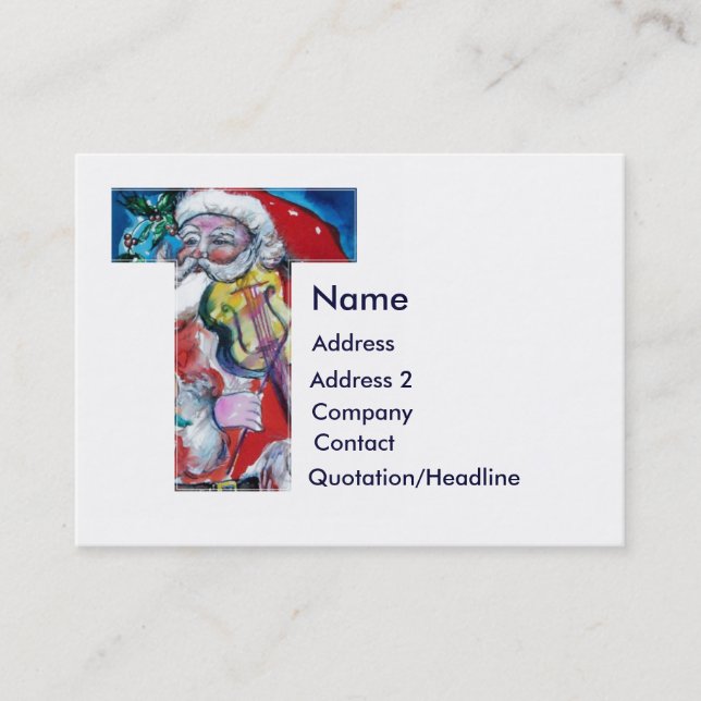 CHRISTMAS T LETTER  / SANTA  WITH VIOLIN MONOGRAM BUSINESS CARD (Front)