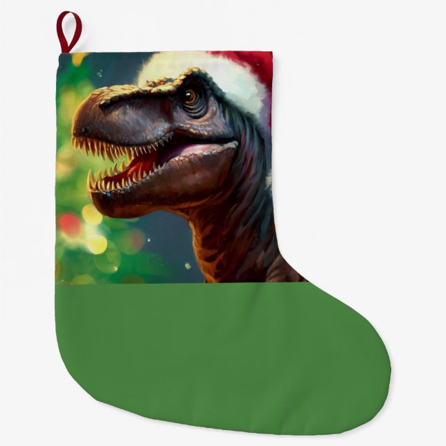 Christmas T-Rex 2 Large Christmas Stocking (Front)