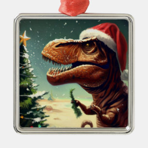 Christmas T-Rex 4 Metal Ornament
