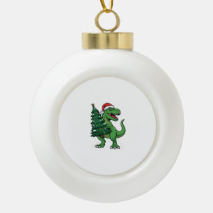 Christmas T-Rex Carrying Christmas Tree Ceramic Ball Christmas Ornament