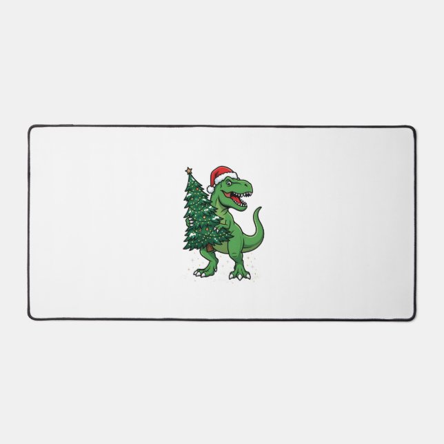 Christmas T-Rex Carrying Christmas Tree Desk Mat (Front)