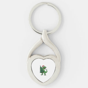 Christmas T-Rex Carrying Christmas Tree Key Ring