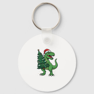 Christmas T-Rex Carrying Christmas Tree Key Ring