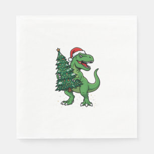Christmas T-Rex Carrying Christmas Tree Napkin