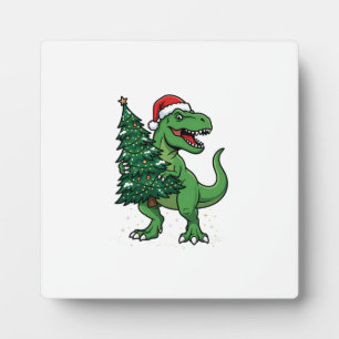 Christmas T-Rex Carrying Christmas Tree Plaque