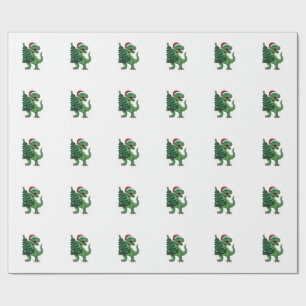 Christmas T-Rex Carrying Christmas Tree Wrapping Paper