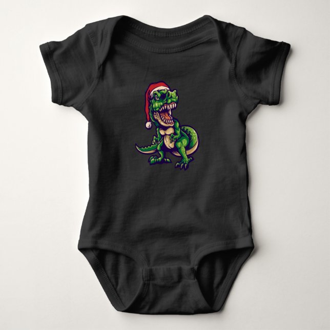 Christmas T-rex Dinosaur | Dinosaur Design Baby Bodysuit (Front)
