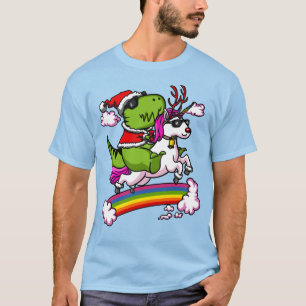 Christmas T-Rex Dinosaur Santa Riding Unicorn T-Shirt