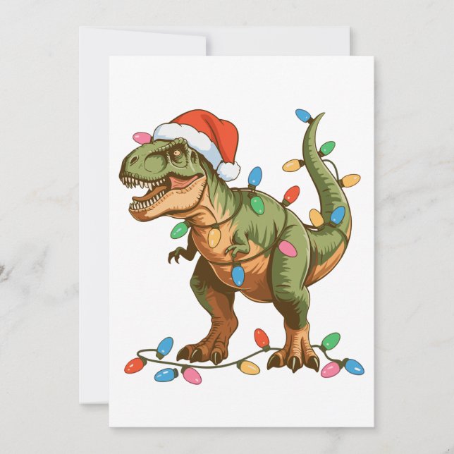 Christmas T Rex Dinosaur Xmas Dino Tyrannosaurus Holiday Card (Front)