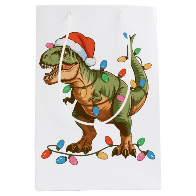 Christmas T Rex Dinosaur Xmas Dino Tyrannosaurus Medium Gift Bag (Front)