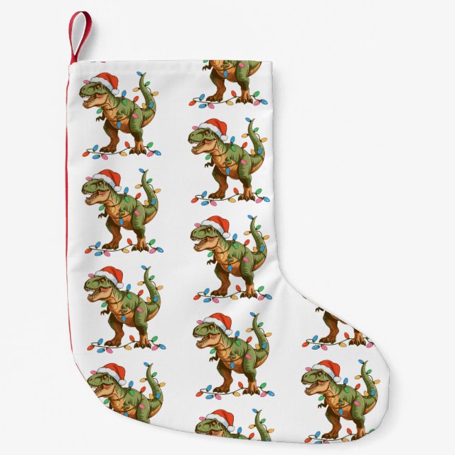 Christmas T Rex Dinosaur Xmas Dino Tyrannosaurus Small Christmas Stocking (Front)