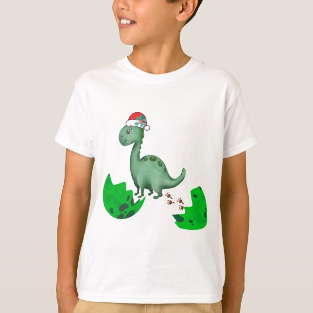Christmas T-Rex Kids Shirt, Dinosaur Holiday T-Shirt (Front)