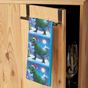 Christmas T Rex  Tea Towel