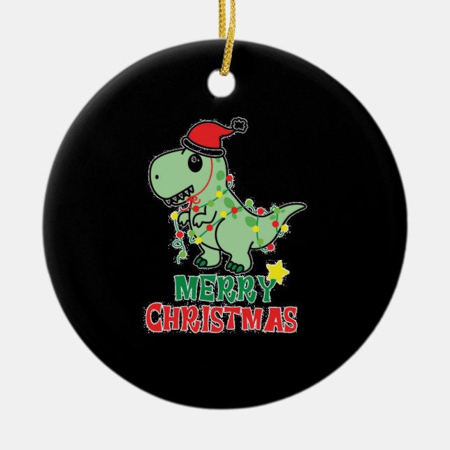 Christmas T-rex  Top Ceramic Ornament (Front)