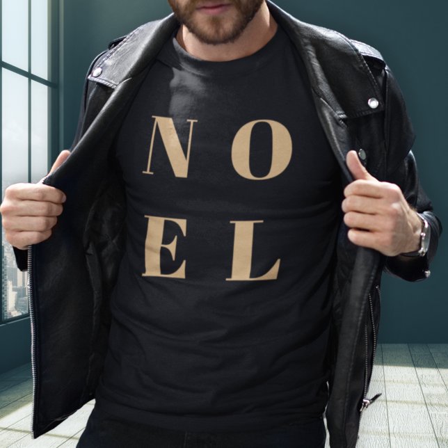 Christmas T-Shirt | Holiday Noel Gold on Black (Elegant black and gold Christmas t-shirt created for chic, simple, and contemporary seasonal looks)