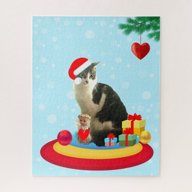 Christmas tabby cat and angel jigsaw puzzle (Vertical)
