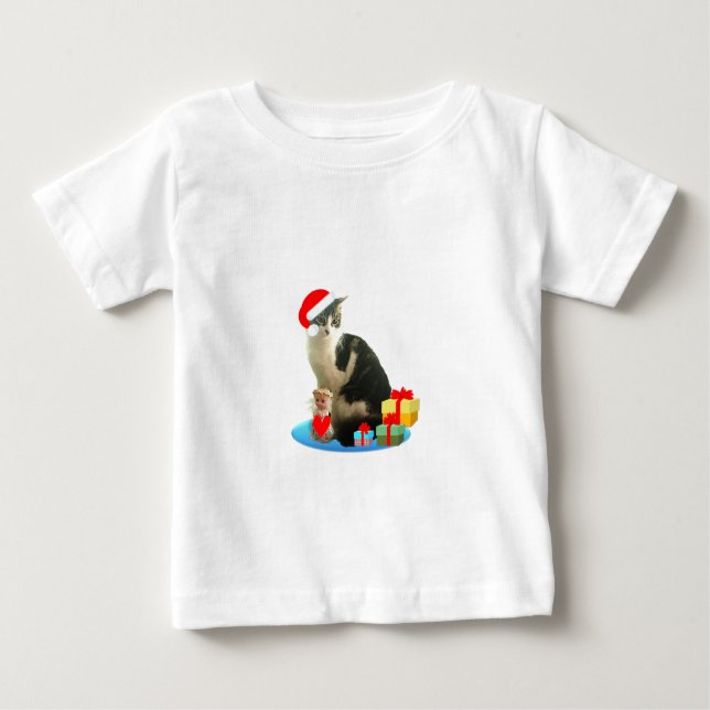 Christmas tabby cat and cute little angel baby T-Shirt (Front)
