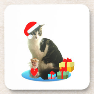 Christmas tabby cat and cute little angel coaster