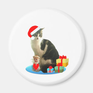 Christmas tabby cat and cute little angel magnet